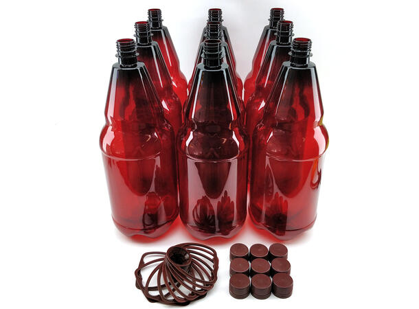 Brune PET-flasker på 2,5 liter, 9 stk.plastflasker til øl