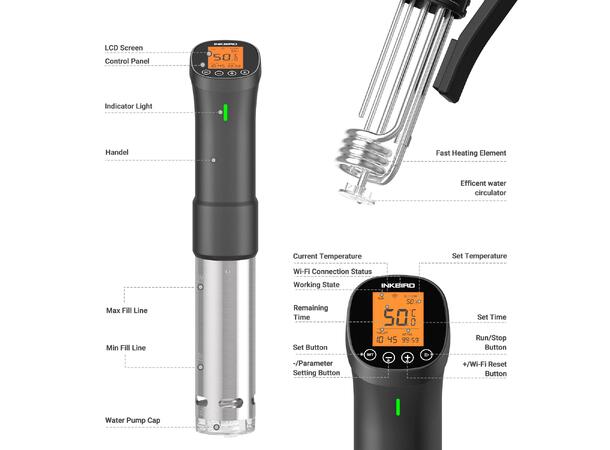 Inkbird Sous Vide Cooker 1000W, med wifi appstyrning