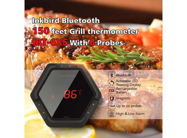 Inkbird BBQ-termometer med 6 prober med bluetooth-överföring till app