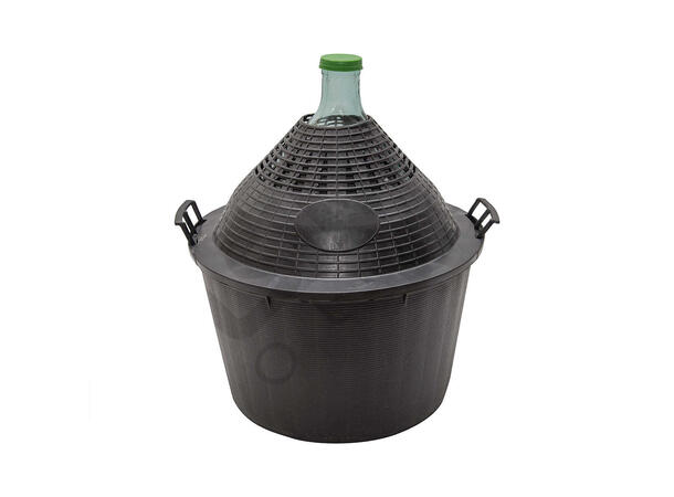 Glasdamejeanne 34 l. i plastkorg