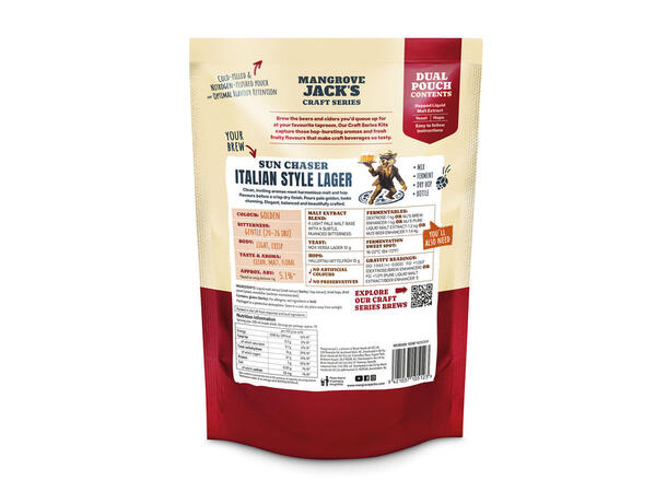 Italian Style Lager – Mangrove Jack's Sun Chaser - ger ca 23 liter öl 